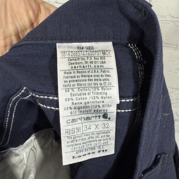 Carhartt Flame Resistant Jeans Men 34X32 Navy Blue Loose Fit Denim Carpenter - Picture 14 of 16